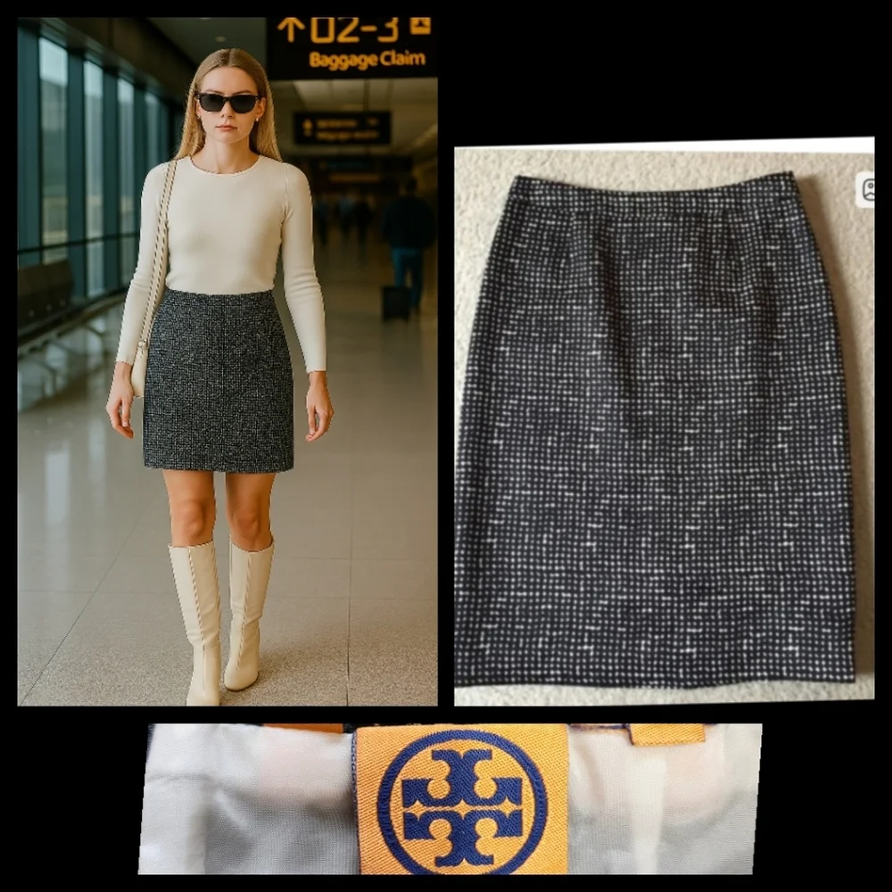 Tory Burch Black And White Lined pencil skirt Size 4